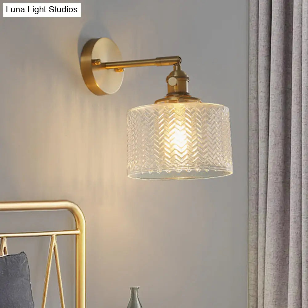 Aplique de pared industrial ajustable de latón con pantalla de cristal para dormitorio y hotel