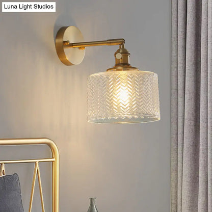 Aplique de pared industrial ajustable de latón con pantalla de cristal para dormitorio y hotel