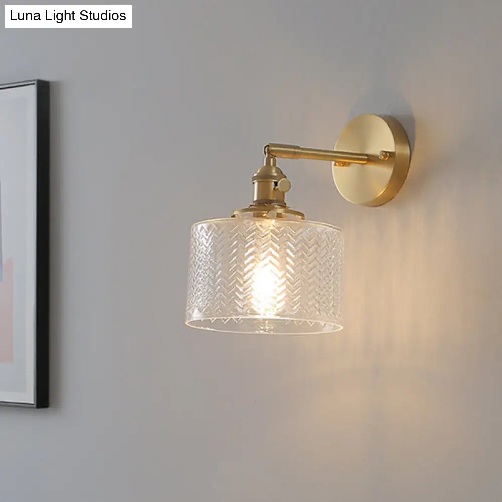 Aplique de pared industrial ajustable de latón con pantalla de cristal para dormitorio y hotel