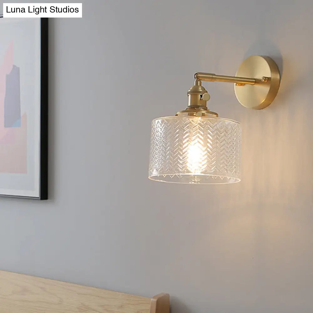 Aplique de pared industrial ajustable de latón con pantalla de cristal para dormitorio y hotel