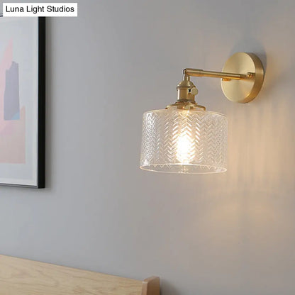 Aplique de pared industrial ajustable de latón con pantalla de cristal para dormitorio y hotel