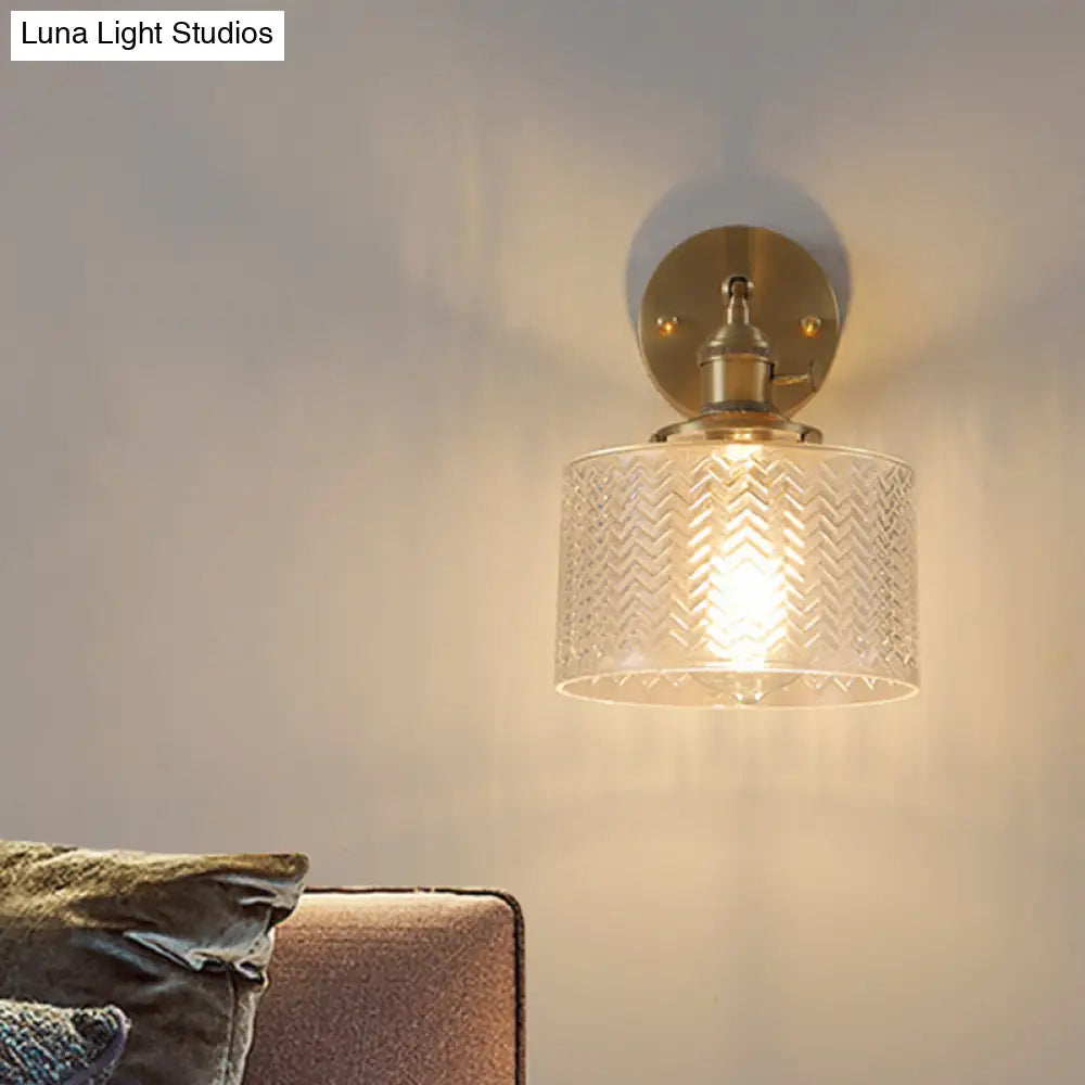 Aplique de pared industrial ajustable de latón con pantalla de cristal para dormitorio y hotel