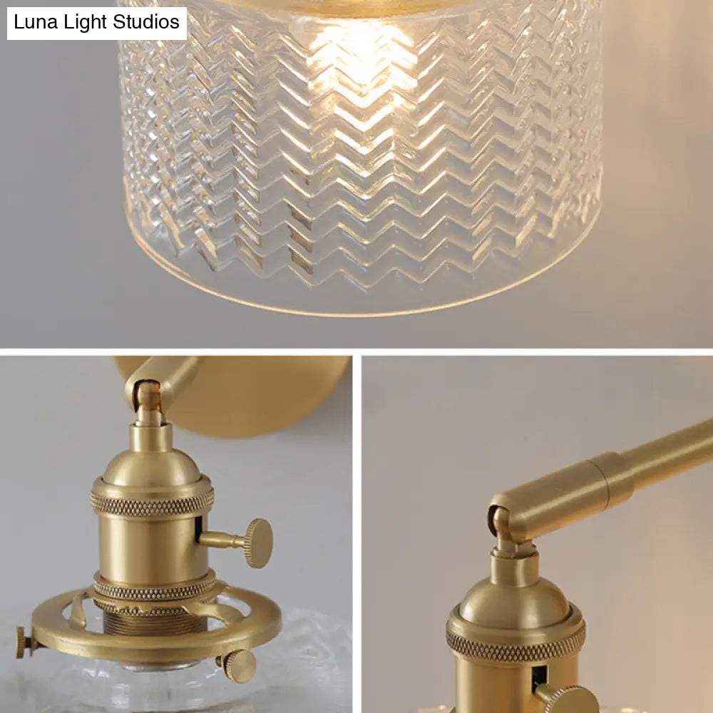 Aplique de pared industrial ajustable de latón con pantalla de cristal para dormitorio y hotel