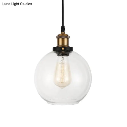 Adjustable Brass Pendant Light - Industrial Style Suspension Lamp with Clear Glass Globe