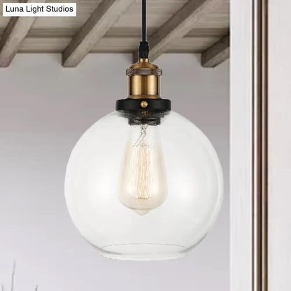 Adjustable Brass Pendant Light - Industrial Style Suspension Lamp with Clear Glass Globe