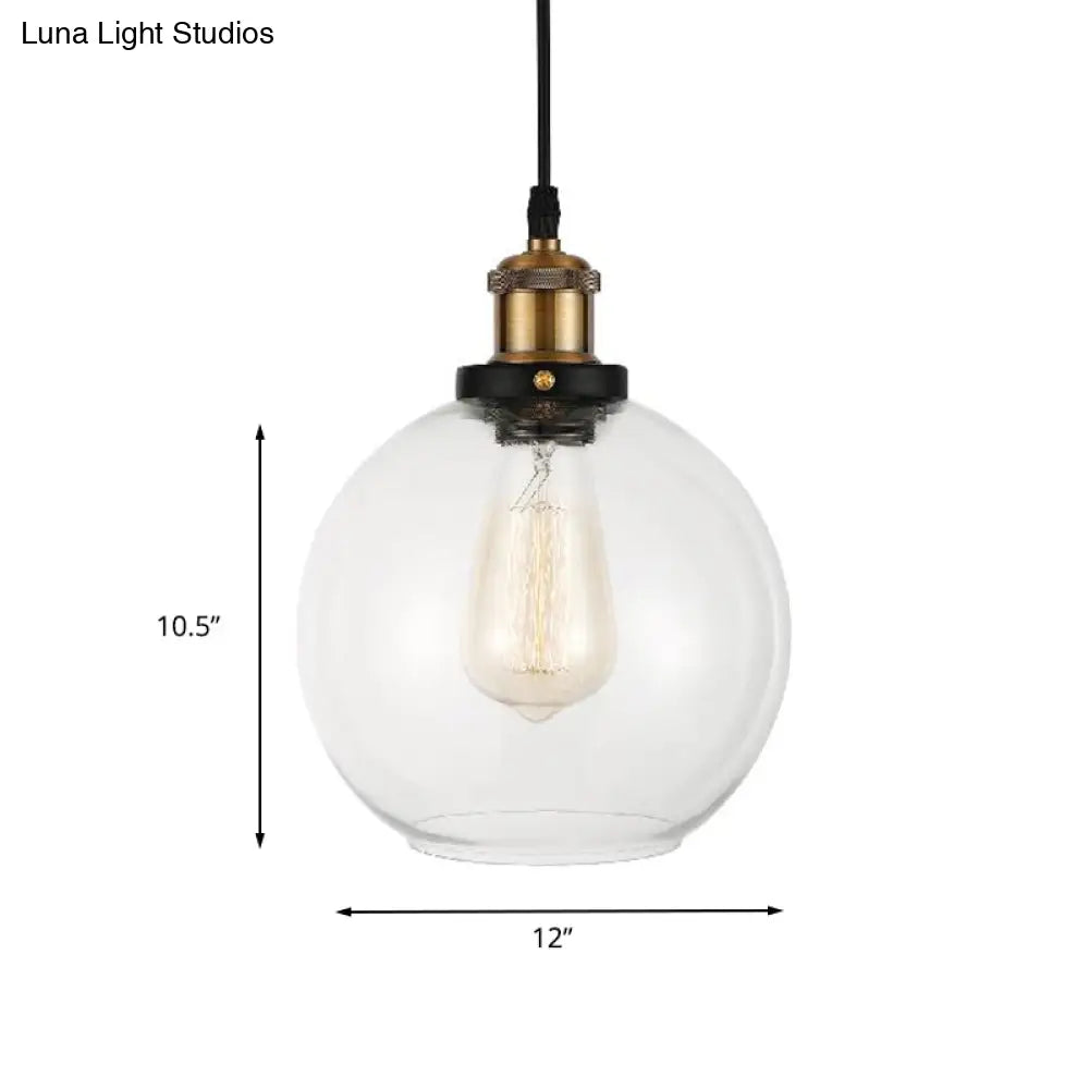 Adjustable Brass Pendant Light - Industrial Style Suspension Lamp with Clear Glass Globe