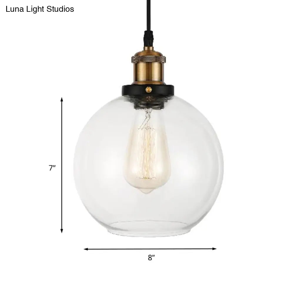 Adjustable Brass Pendant Light - Industrial Style Suspension Lamp with Clear Glass Globe