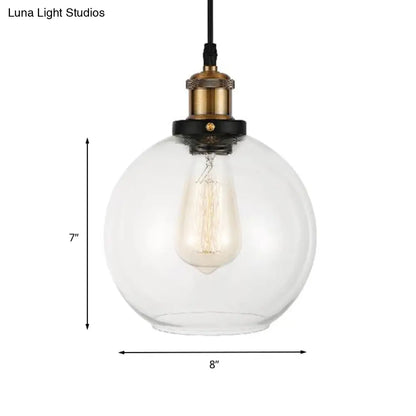 Adjustable Brass Pendant Light - Industrial Style Suspension Lamp with Clear Glass Globe