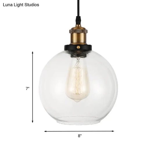 Adjustable Brass Pendant Light - Industrial Style Suspension Lamp with Clear Glass Globe