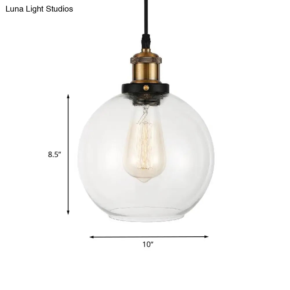 Adjustable Brass Pendant Light - Industrial Style Suspension Lamp with Clear Glass Globe