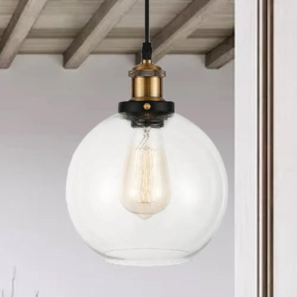 Adjustable Brass Pendant Light - Industrial Style Suspension Lamp with Clear Glass Globe