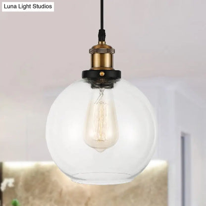 Adjustable Brass Pendant Light - Industrial Style Suspension Lamp with Clear Glass Globe