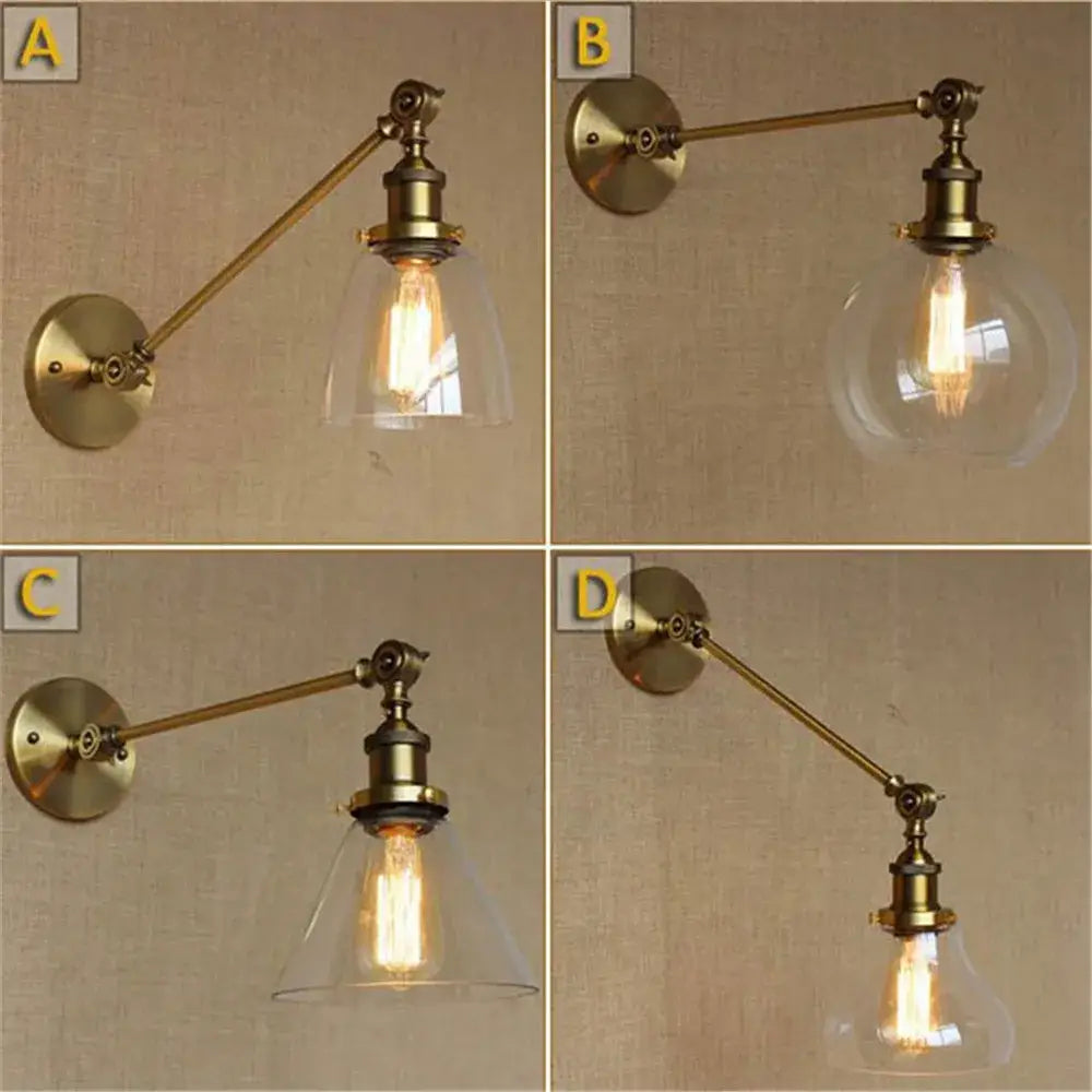 Adjustable brass wall sconce with clear glass dome and exposed filament bulb for bedroom wall lamp decorbites brass copper