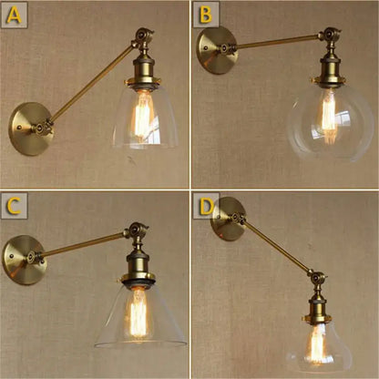 Adjustable brass wall sconce with clear glass dome and exposed filament bulb for bedroom wall lamp decorbites brass copper