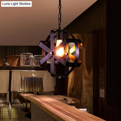 Adjustable Chain Industrial Strap Pendant Ceiling Light - Black Metal - 1-Head Round Hanging Lamp