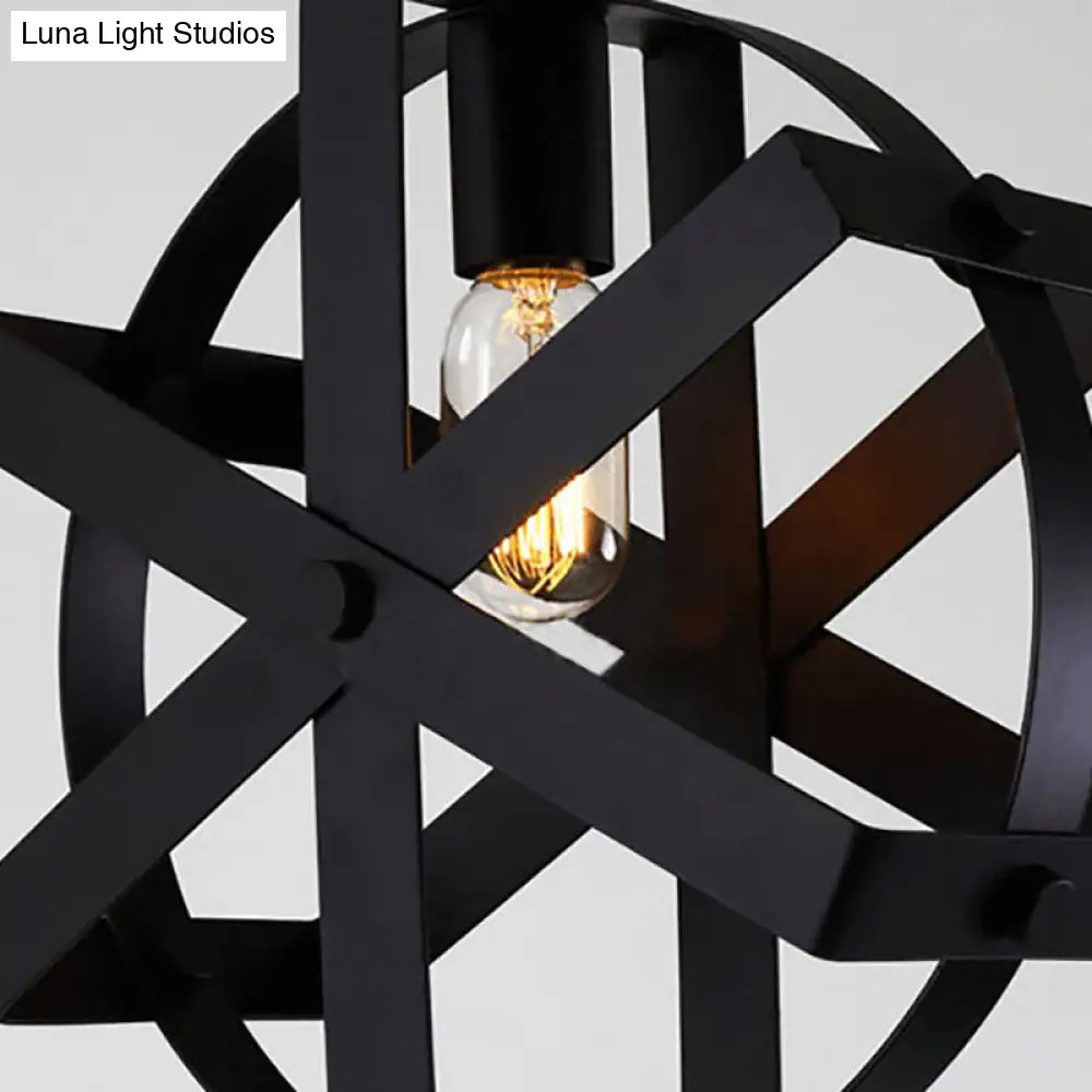 Adjustable Chain Industrial Strap Pendant Ceiling Light - Black Metal - 1-Head Round Hanging Lamp