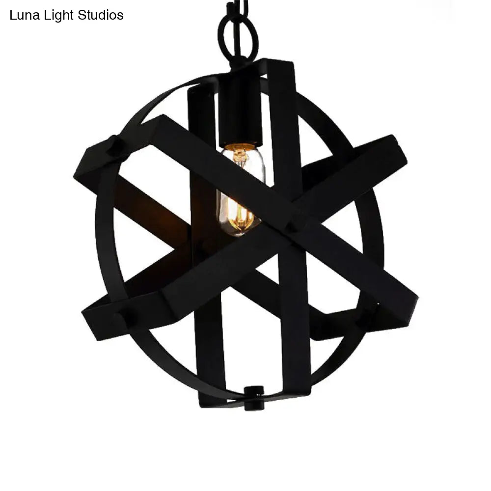 Adjustable Chain Industrial Strap Pendant Ceiling Light - Black Metal - 1-Head Round Hanging Lamp