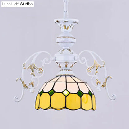 Lámpara de techo colgante semiesférica de cristal Tiffany con cadena ajustable en vibrantes colores amarillo/naranja/azul/verde