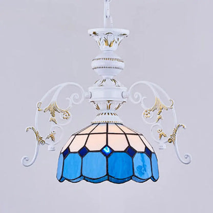 Lámpara de techo colgante semiesférica de cristal Tiffany con cadena ajustable en vibrantes colores amarillo/naranja/azul/verde