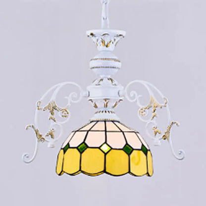 Lámpara de techo colgante semiesférica de cristal Tiffany con cadena ajustable en vibrantes colores amarillo/naranja/azul/verde
