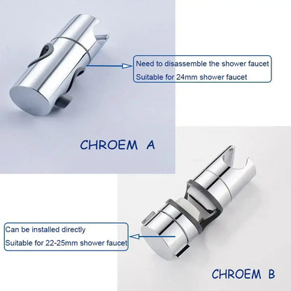 Adjustable chrome and gray shower head holder with sleek cylindrical design and mounting bracket for 22-25mm faucets