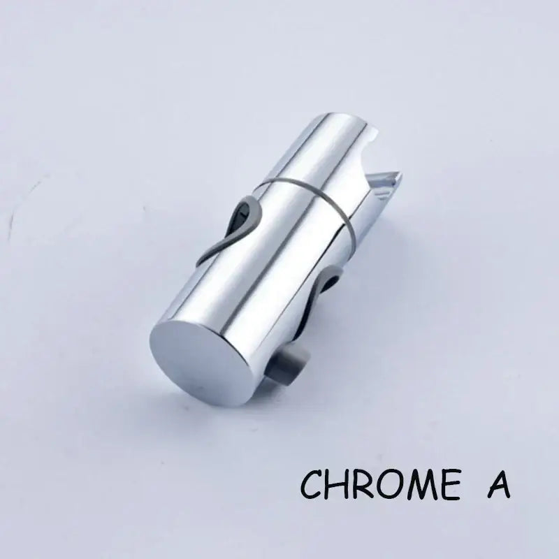 Adjustable chrome and gray metal shower head holder with sleek cylindrical design and integrated mounting bracket