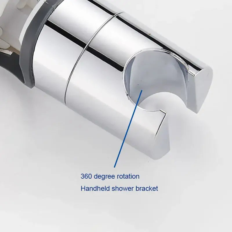 Adjustable chrome and gray shower head holder with 360-degree rotating bracket for handheld shower head use