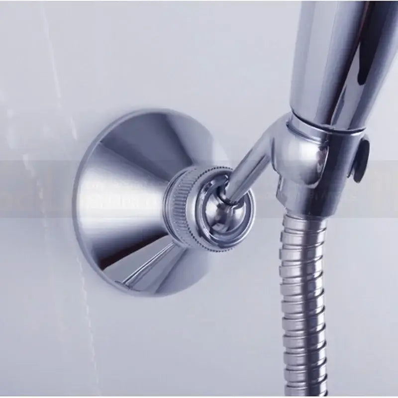 Adjustable chrome brass shower holder bracket with chrome-finished showerhead and flexible braided hose for bathroom wall mount