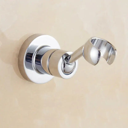 Adjustable chrome brass shower holder bracket wall mounted with a sleek chrome-finished robe hook and circular base