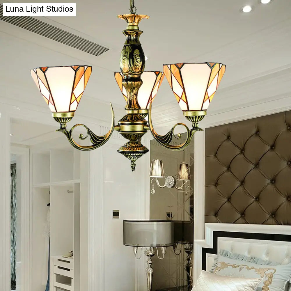 Lámpara de techo cónica ajustable de vitral vintage con suspensión de techo amarilla