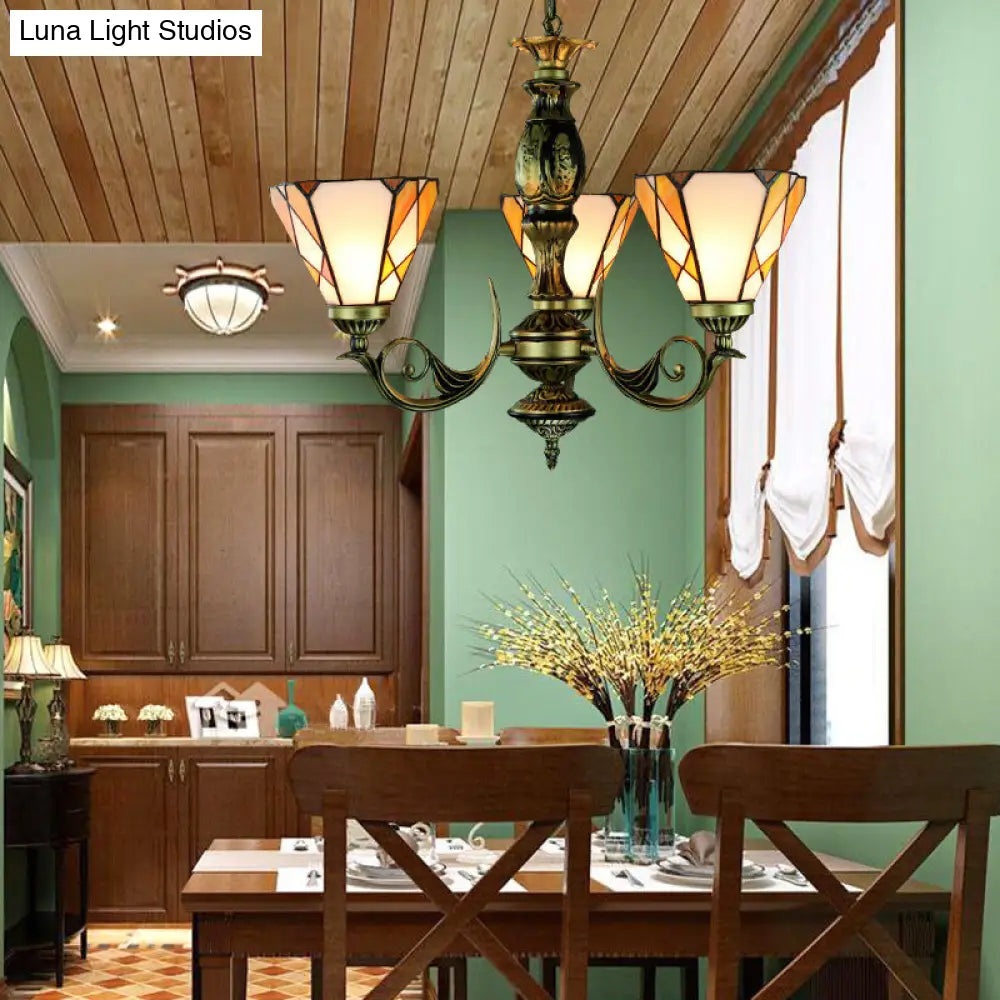 Lámpara de techo cónica ajustable de vitral vintage con suspensión de techo amarilla