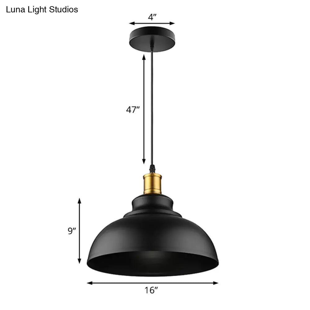 Adjustable Cord Black/White Retro Metal Dome Shade Ceiling Pendant - 1 Bulb Hanging Fixture in 12"/14"/16" W