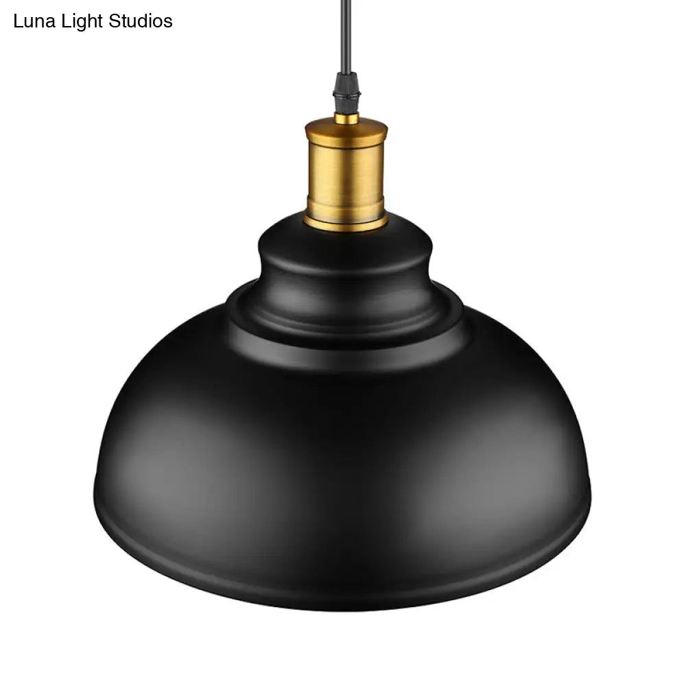 Adjustable Cord Black/White Retro Metal Dome Shade Ceiling Pendant - 1 Bulb Hanging Fixture in 12"/14"/16" W