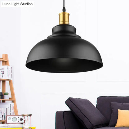 Adjustable Cord Black/White Retro Metal Dome Shade Ceiling Pendant - 1 Bulb Hanging Fixture in 12"/14"/16" W