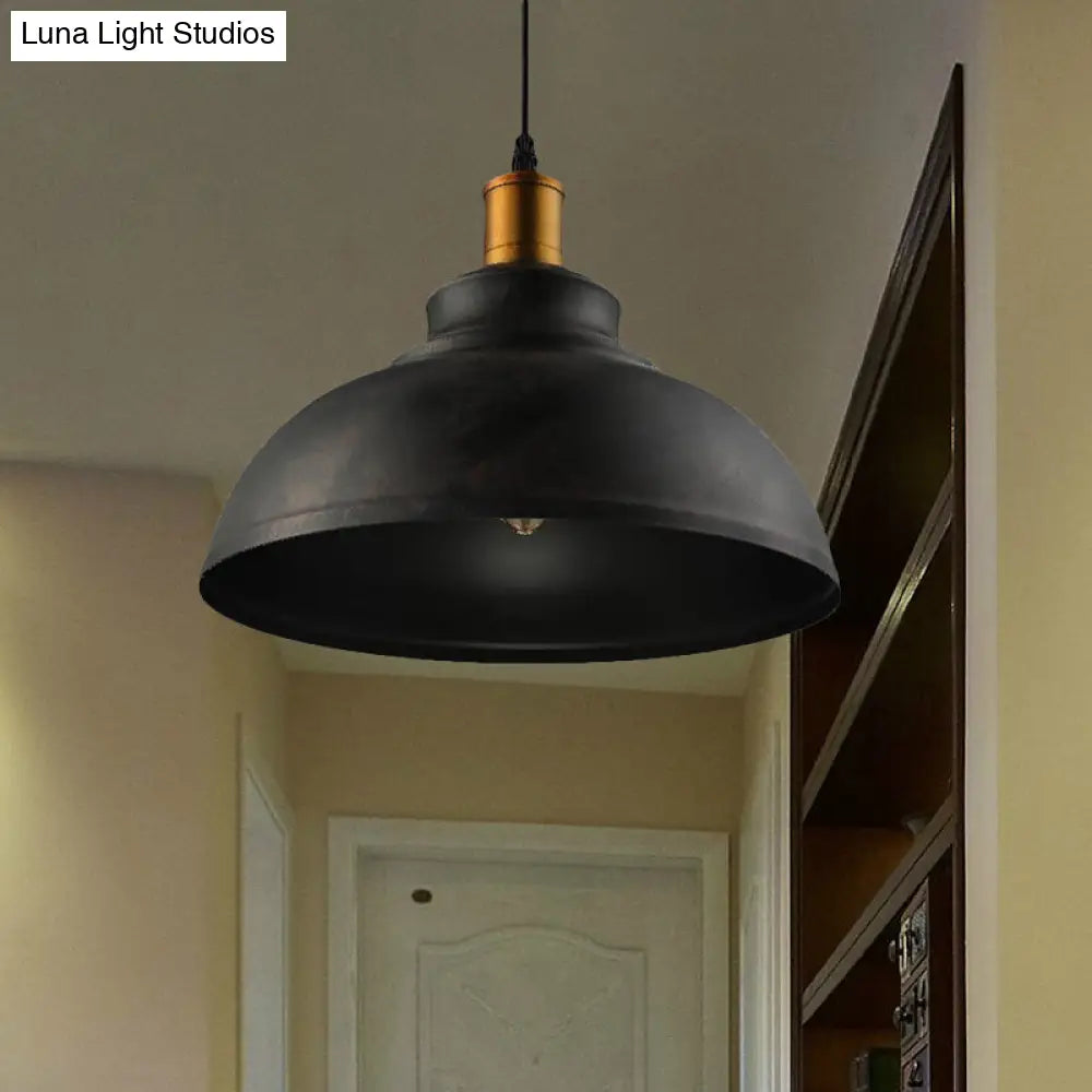 Adjustable Cord Black/White Retro Metal Dome Shade Ceiling Pendant - 1 Bulb Hanging Fixture in 12"/14"/16" W