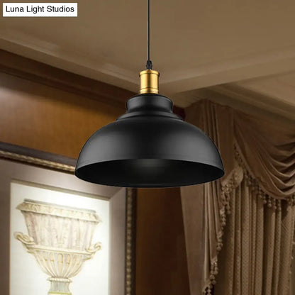 Adjustable Cord Black/White Retro Metal Dome Shade Ceiling Pendant - 1 Bulb Hanging Fixture in 12"/14"/16" W