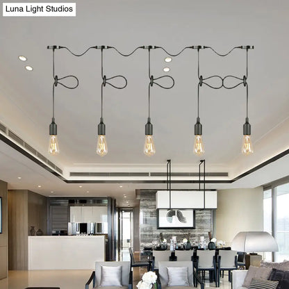 Adjustable Cord Industrial Black Metal Ceiling Light Fixture with 3/5/7-Light Bare Bulb Pendant Lighting