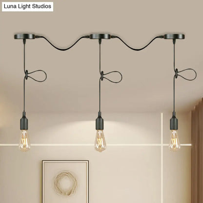 Adjustable Cord Industrial Black Metal Ceiling Light Fixture with 3/5/7-Light Bare Bulb Pendant Lighting