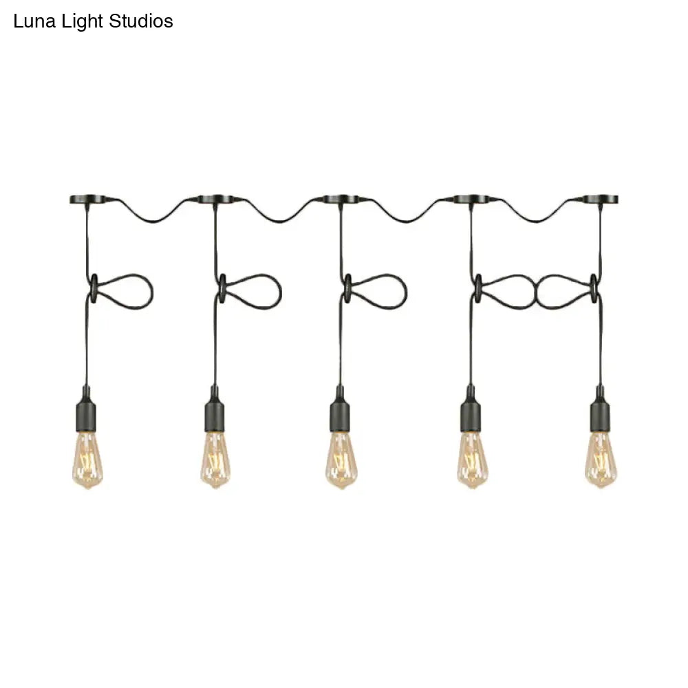 Adjustable Cord Industrial Black Metal Ceiling Light Fixture with 3/5/7-Light Bare Bulb Pendant Lighting