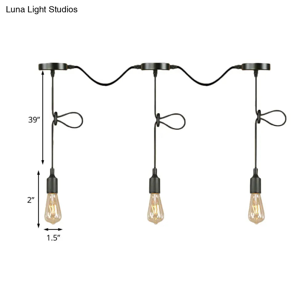 Adjustable Cord Industrial Black Metal Ceiling Light Fixture with 3/5/7-Light Bare Bulb Pendant Lighting