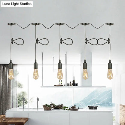 Adjustable Cord Industrial Black Metal Ceiling Light Fixture with 3/5/7-Light Bare Bulb Pendant Lighting