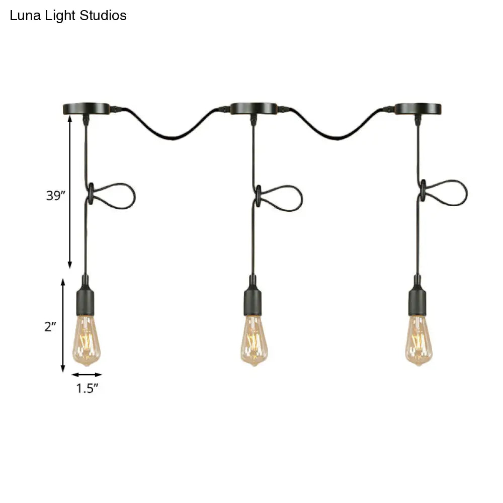 Adjustable Cord Industrial Black Metal Ceiling Light Fixture with 3/5/7-Light Bare Bulb Pendant Lighting