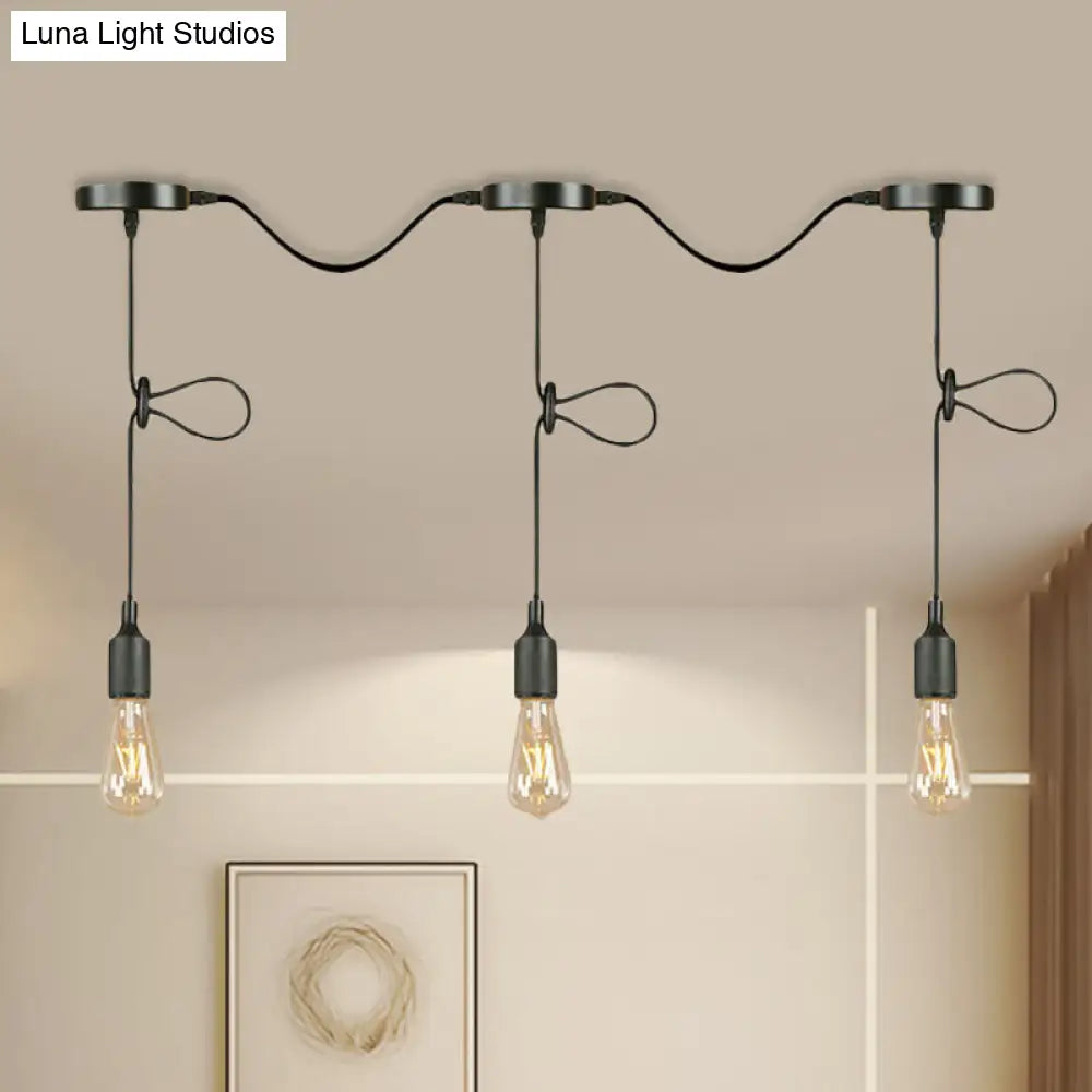 Adjustable Cord Industrial Black Metal Ceiling Light Fixture with 3/5/7-Light Bare Bulb Pendant Lighting