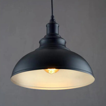 Adjustable Cord Pendant with Metal Dome Shade in Retro Black/Gray - 12"/14"/16" W