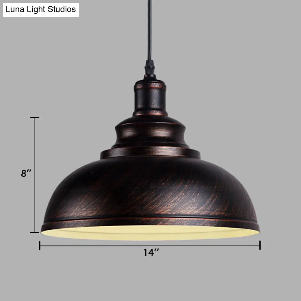 Adjustable Cord Pendant with Metal Dome Shade in Retro Black/Gray - 12"/14"/16" W