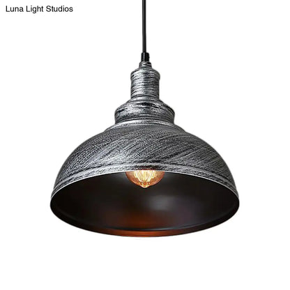 Adjustable Cord Pendant with Metal Dome Shade in Retro Black/Gray - 12"/14"/16" W