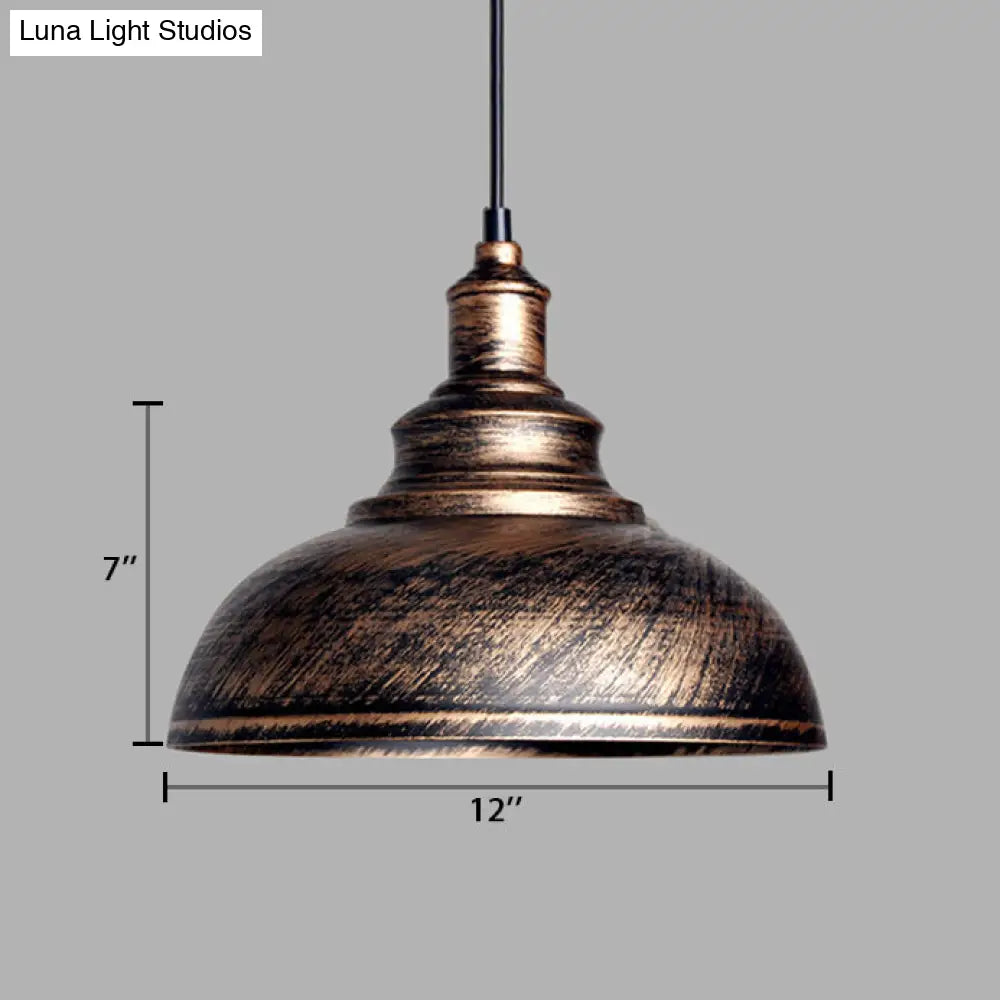 Adjustable Cord Pendant with Metal Dome Shade in Retro Black/Gray - 12"/14"/16" W