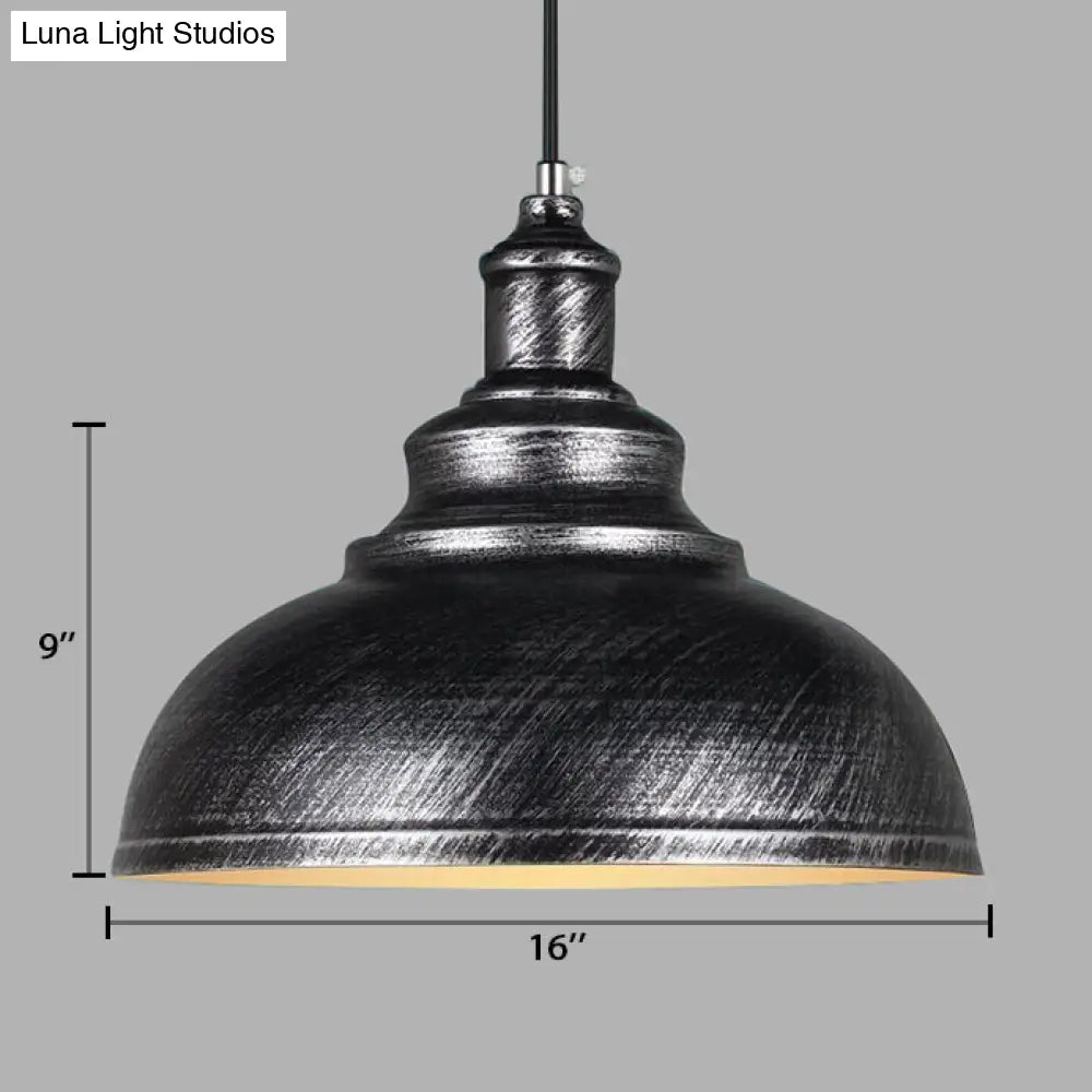 Adjustable Cord Pendant with Metal Dome Shade in Retro Black/Gray - 12"/14"/16" W