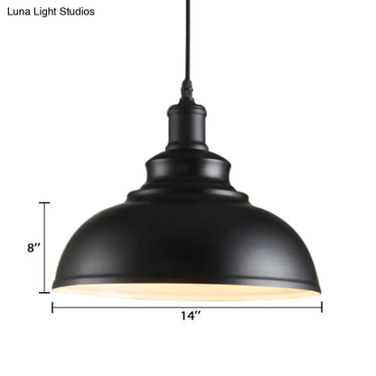 Adjustable Cord Pendant with Metal Dome Shade in Retro Black/Gray - 12"/14"/16" W