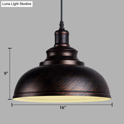 Adjustable Cord Pendant with Metal Dome Shade in Retro Black/Gray - 12"/14"/16" W